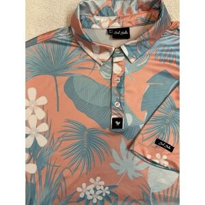 Bad Birdie Polo Shirt Mens Medium S/S Floral Palms Stretch‎ Performance Golf